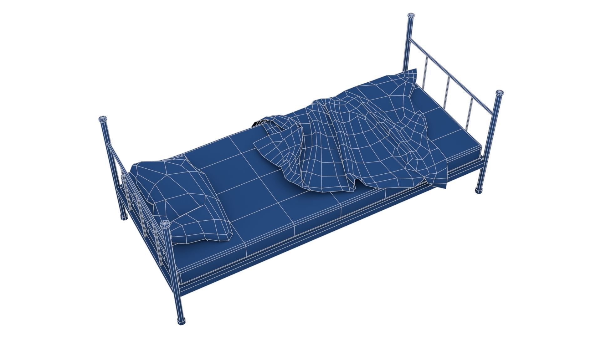Old Dirty Single Bed Low-poly 3D model_22