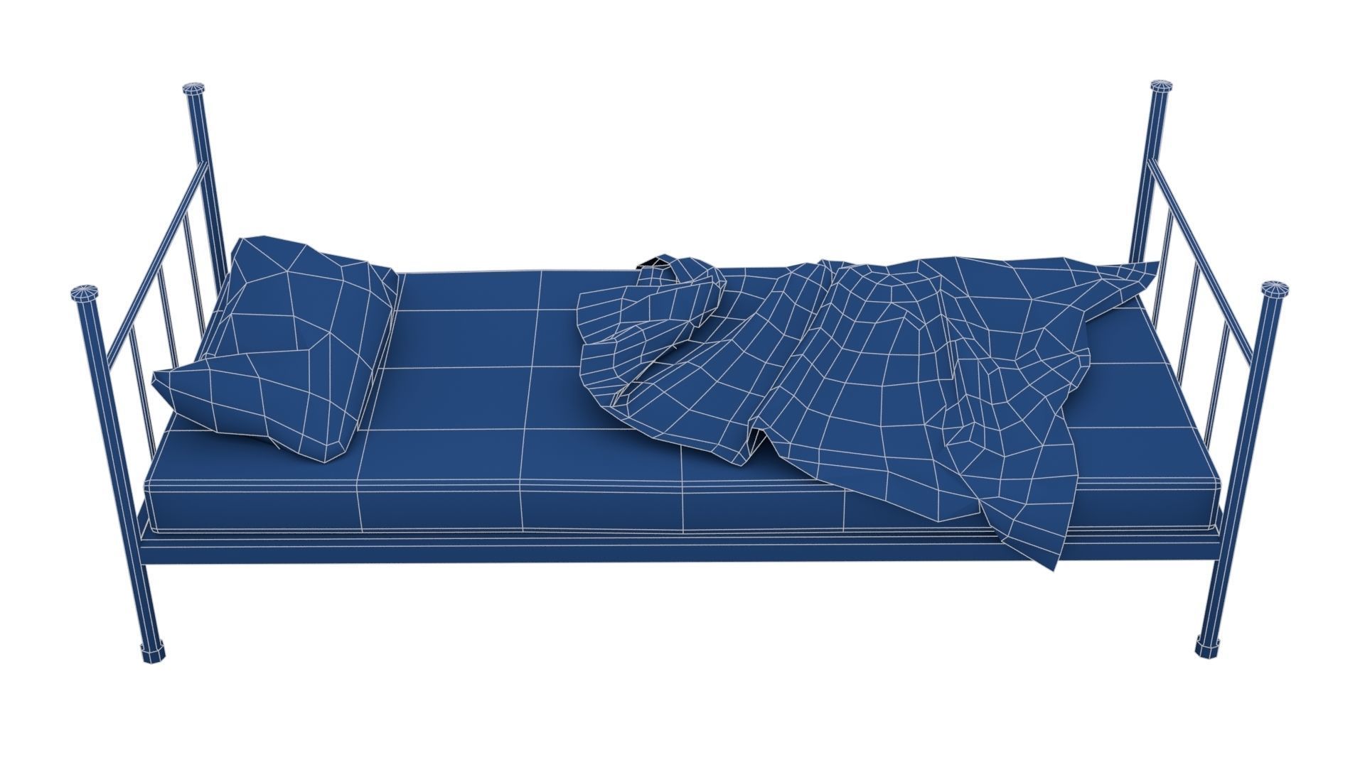 Old Dirty Single Bed Low-poly 3D model_23