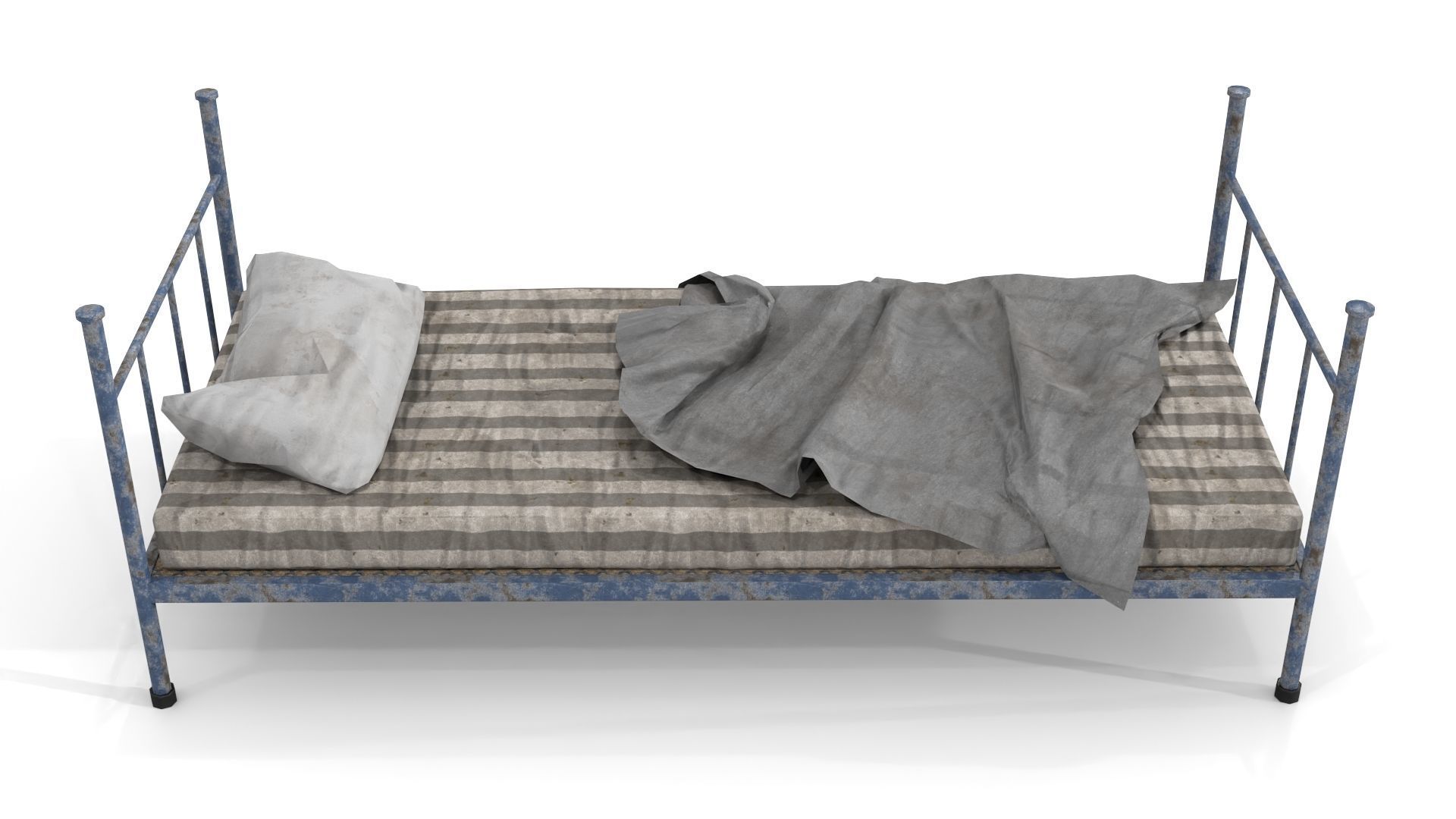 Old Dirty Single Bed Low-poly 3D model_3