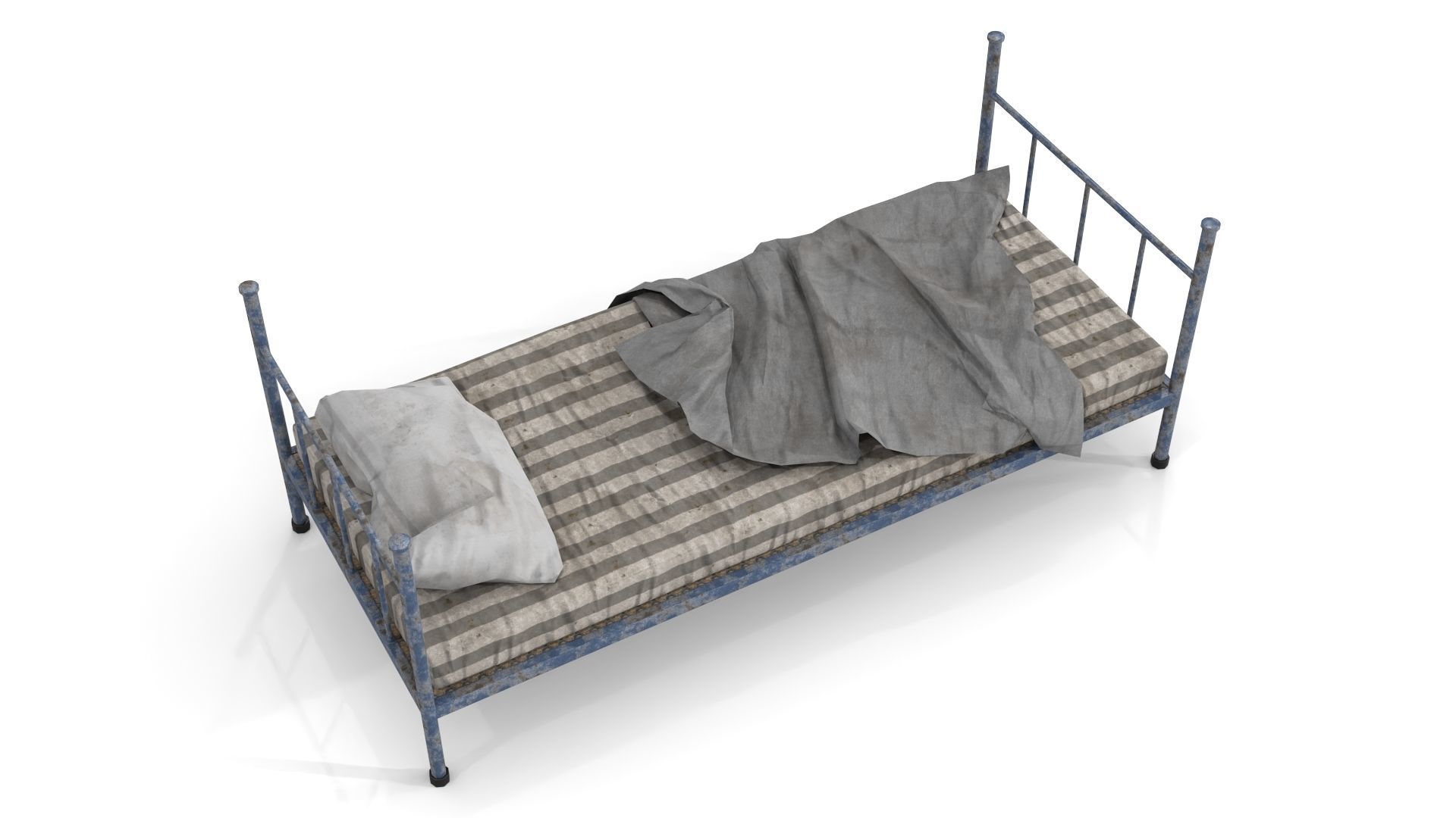Old Dirty Single Bed Low-poly 3D model_2
