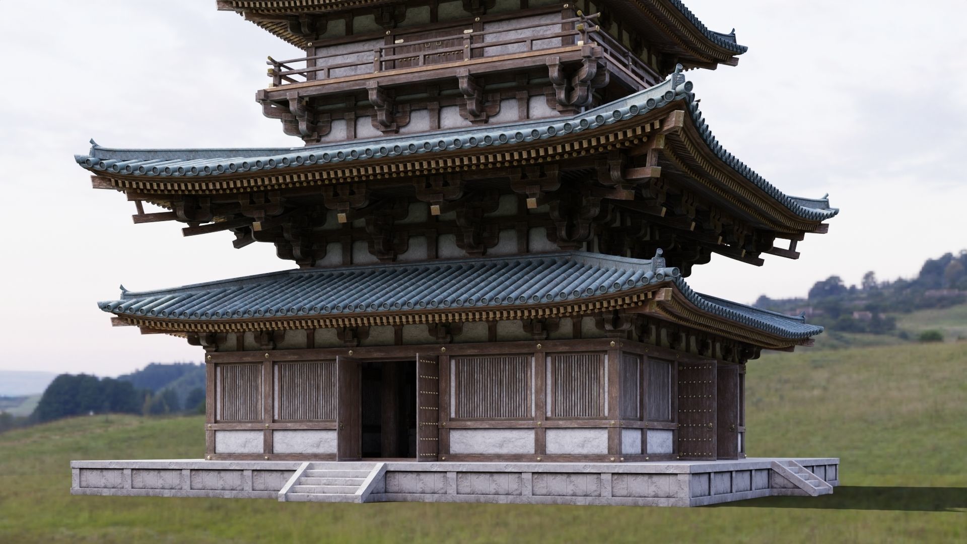 Japanese Modular Pagoda 2 Low-poly 3D model_16