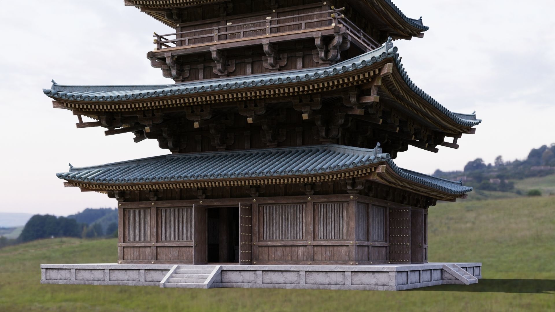 Japanese Modular Pagoda 2 Low-poly 3D model_17