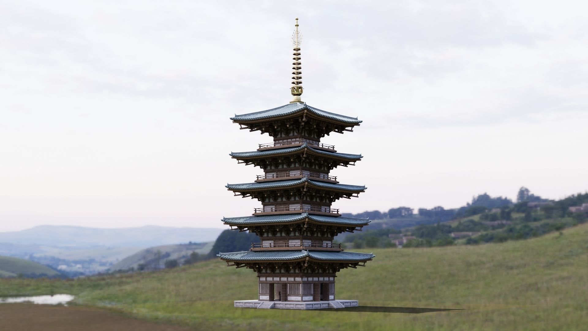 Japanese Modular Pagoda 2 Low-poly 3D model_6