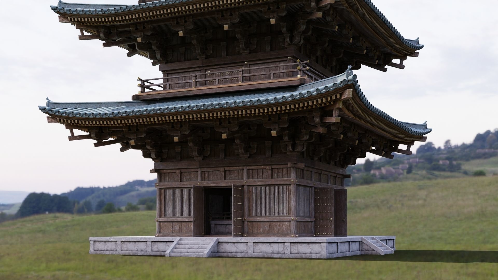 Japanese Modular Pagoda 2 Low-poly 3D model_19