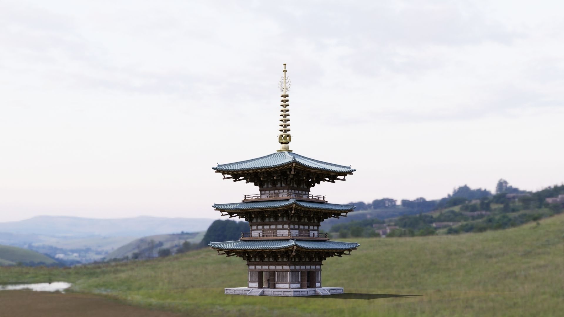 Japanese Modular Pagoda 2 Low-poly 3D model_7