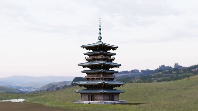 Japanese Modular Pagoda 2 Low-poly 3D model 7