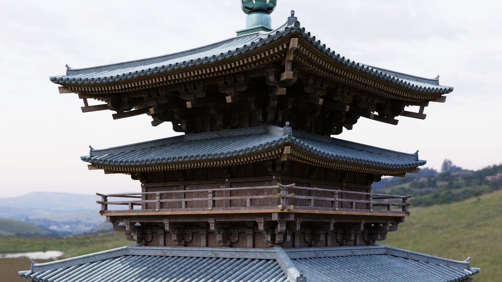 Japanese Modular Pagoda 2 Low-poly 3D model_13