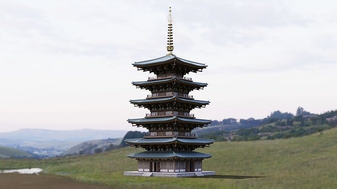 Japanese Modular Pagoda 2 Low-poly 3D model 4