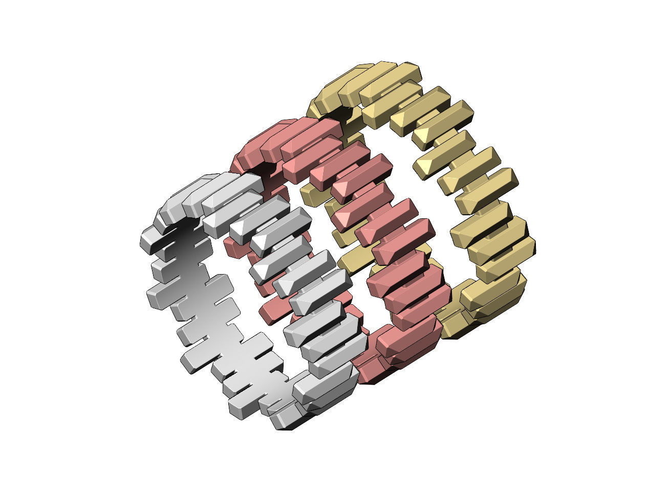 Faceted gold bar pattern band US size 6 7 8 3D print model_4