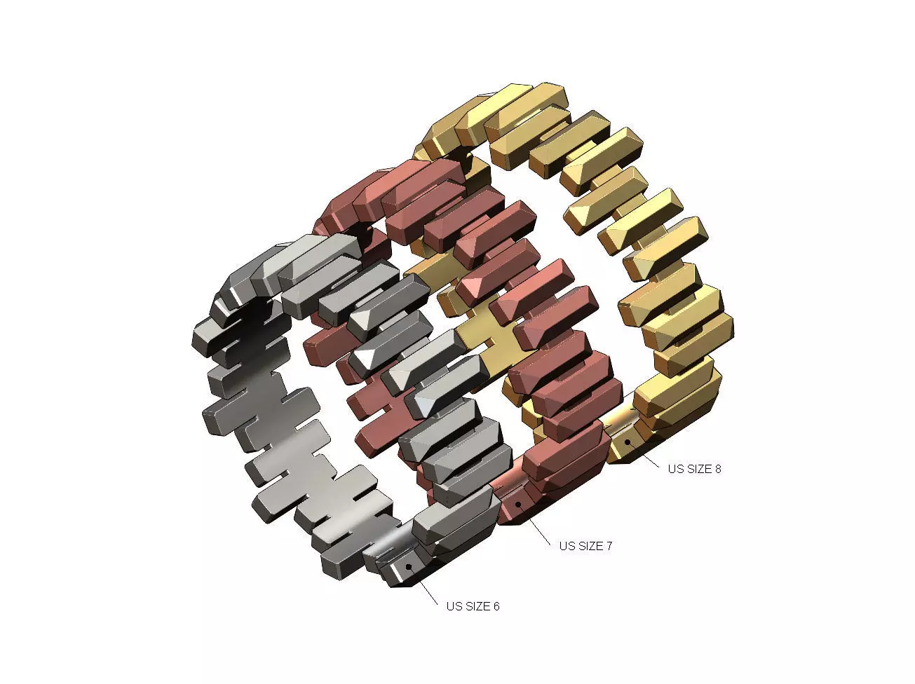 Faceted gold bar pattern band US size 6 7 8 3D print model_0