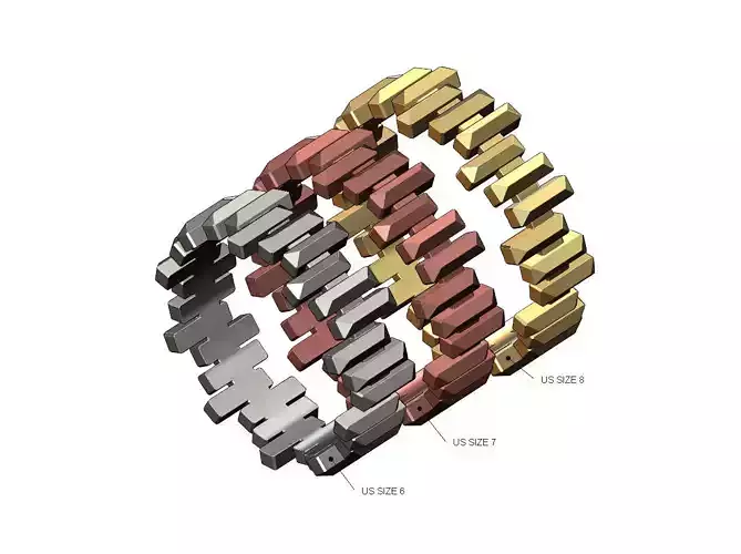 Faceted gold bar pattern band US size 6 7 8  3D print model