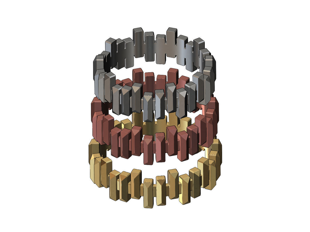 Faceted gold bar pattern band US size 6 7 8 3D print model_3