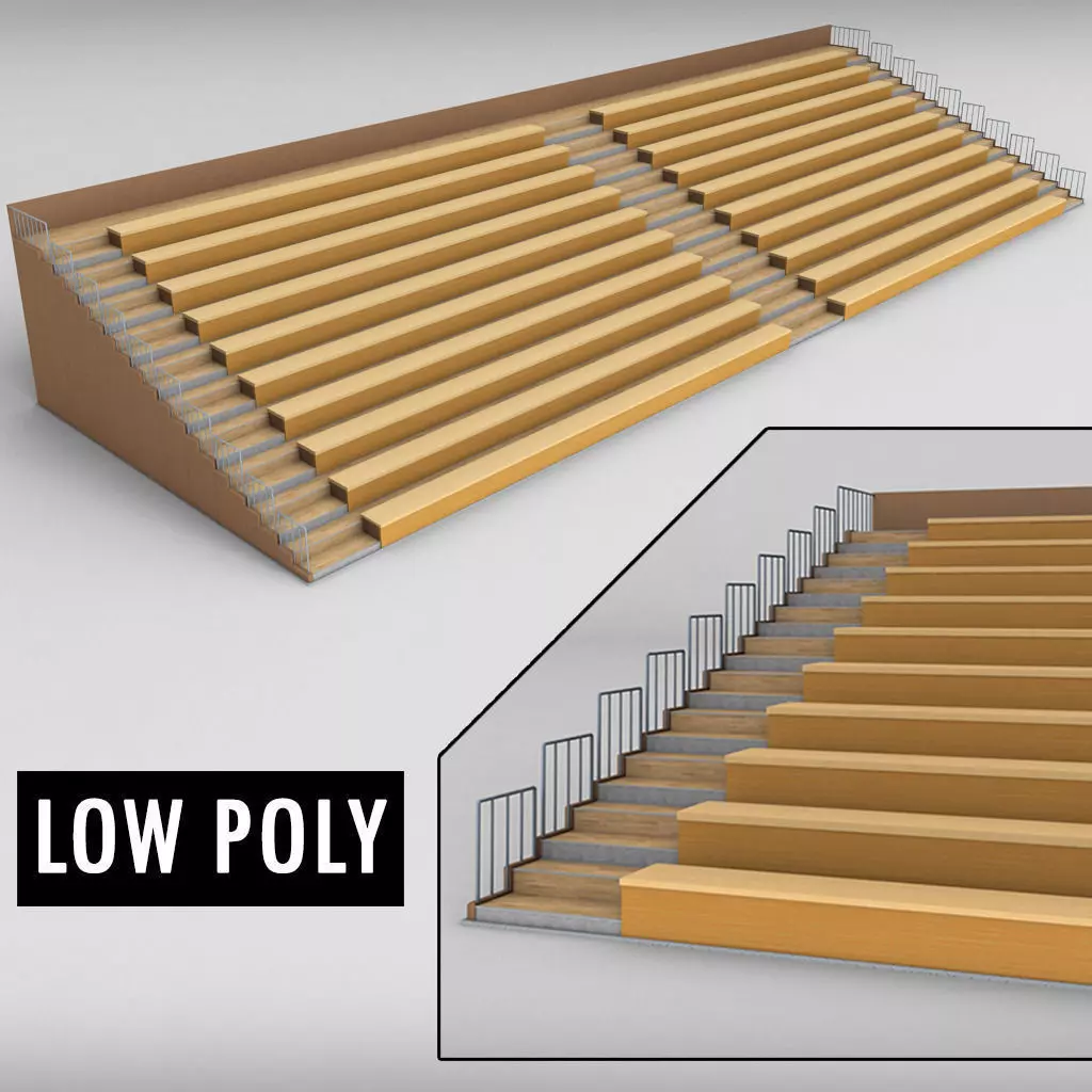 Stadium seating wooden tribune low poly Low-poly 3D model_0