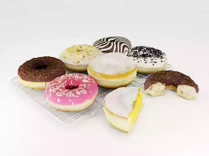 Donuts Mix on cooling rack 3D model