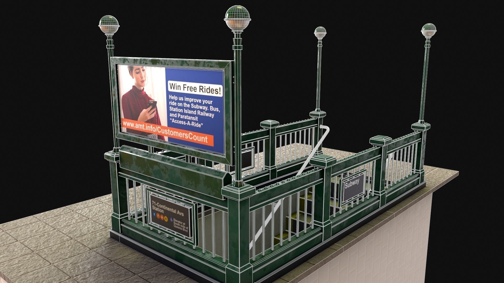 Subway Entrance - Street Props PBR Low-poly 3D model_7