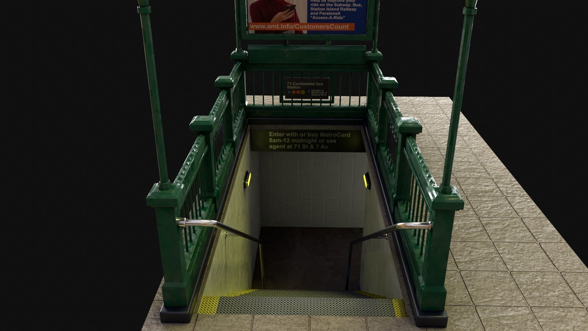 Subway Entrance - Street Props PBR Low-poly 3D model_10