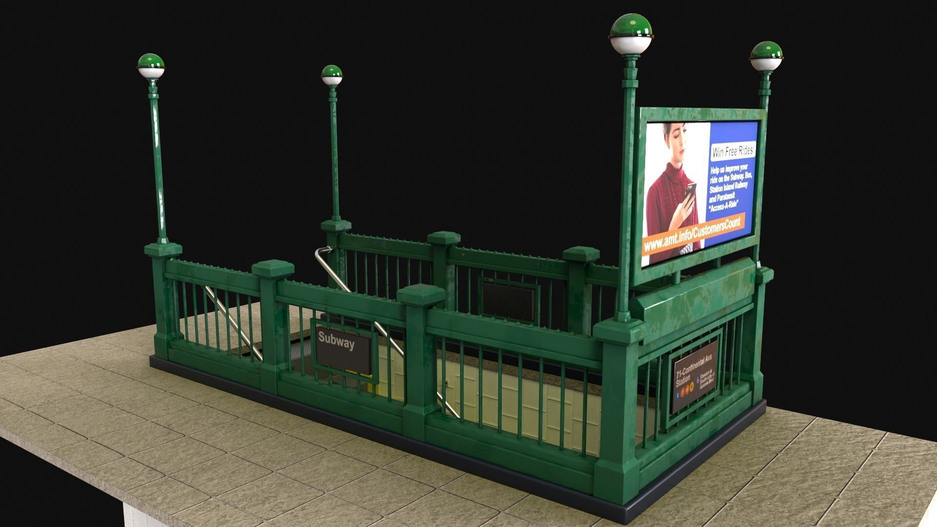 Subway Entrance - Street Props PBR Low-poly 3D model_8