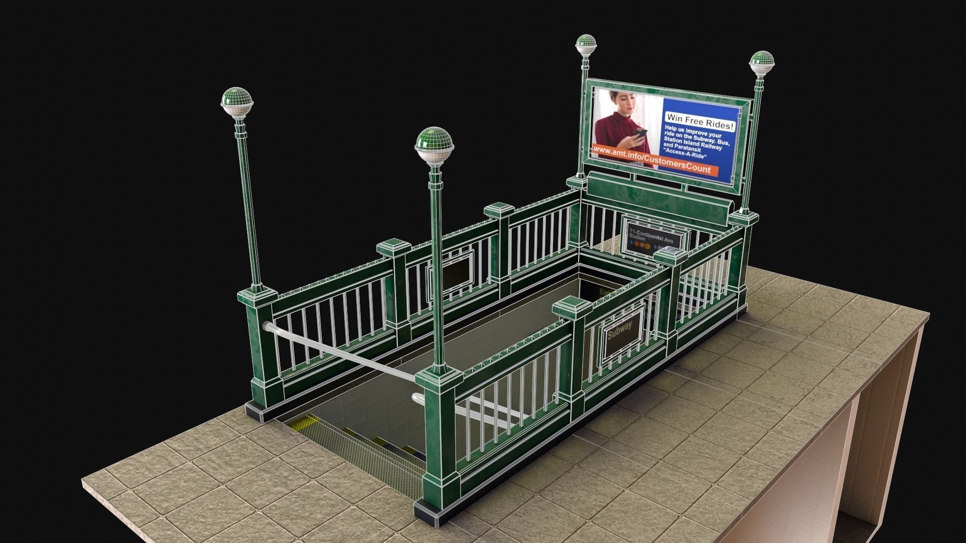 Subway Entrance - Street Props PBR Low-poly 3D model_1