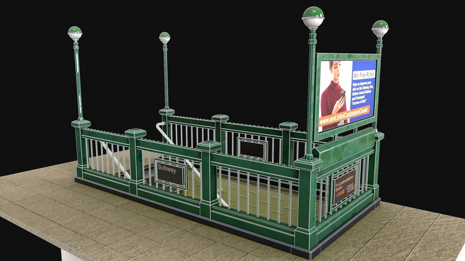 Subway Entrance - Street Props PBR Low-poly 3D model_9
