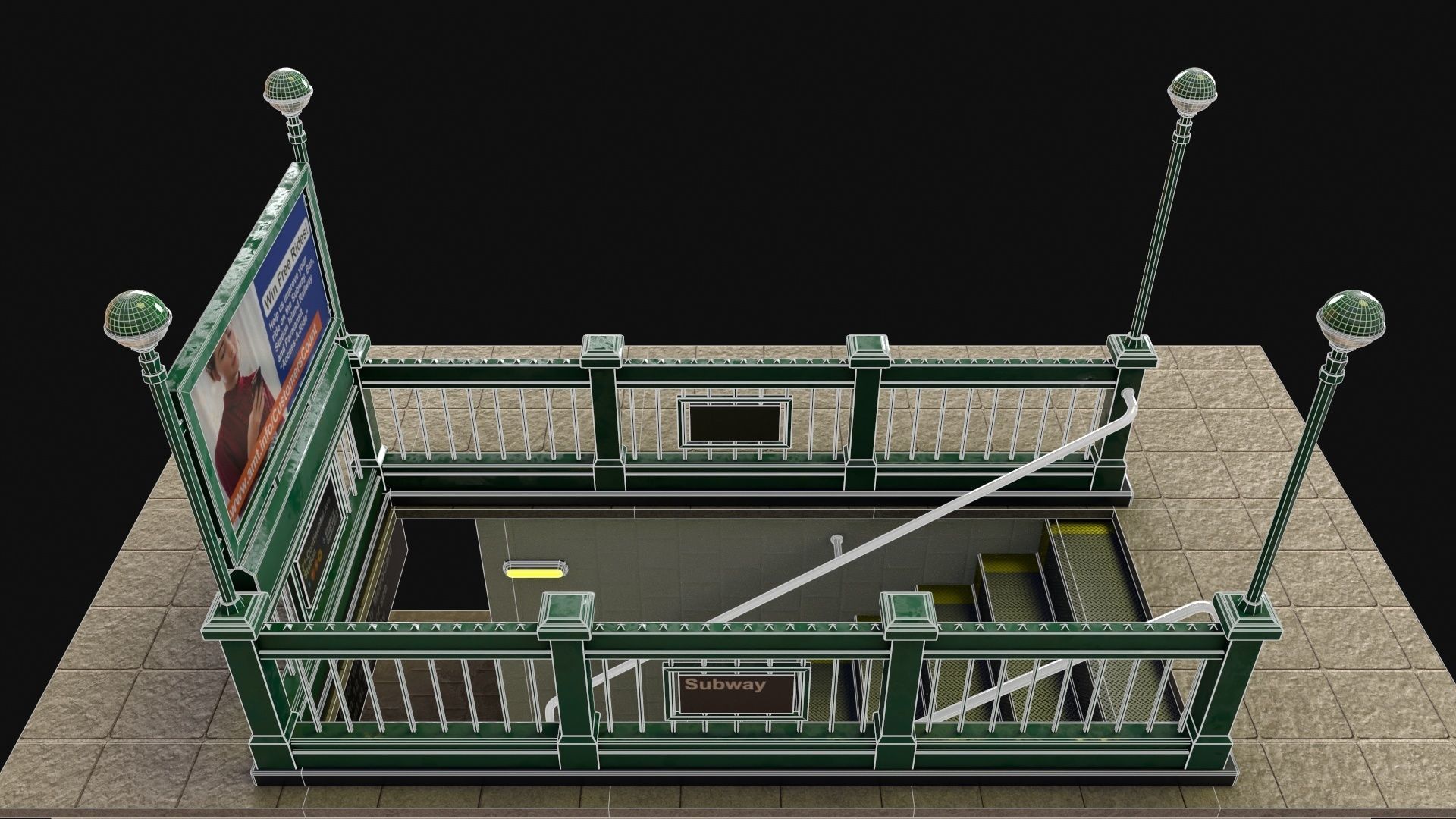 Subway Entrance - Street Props PBR Low-poly 3D model_5