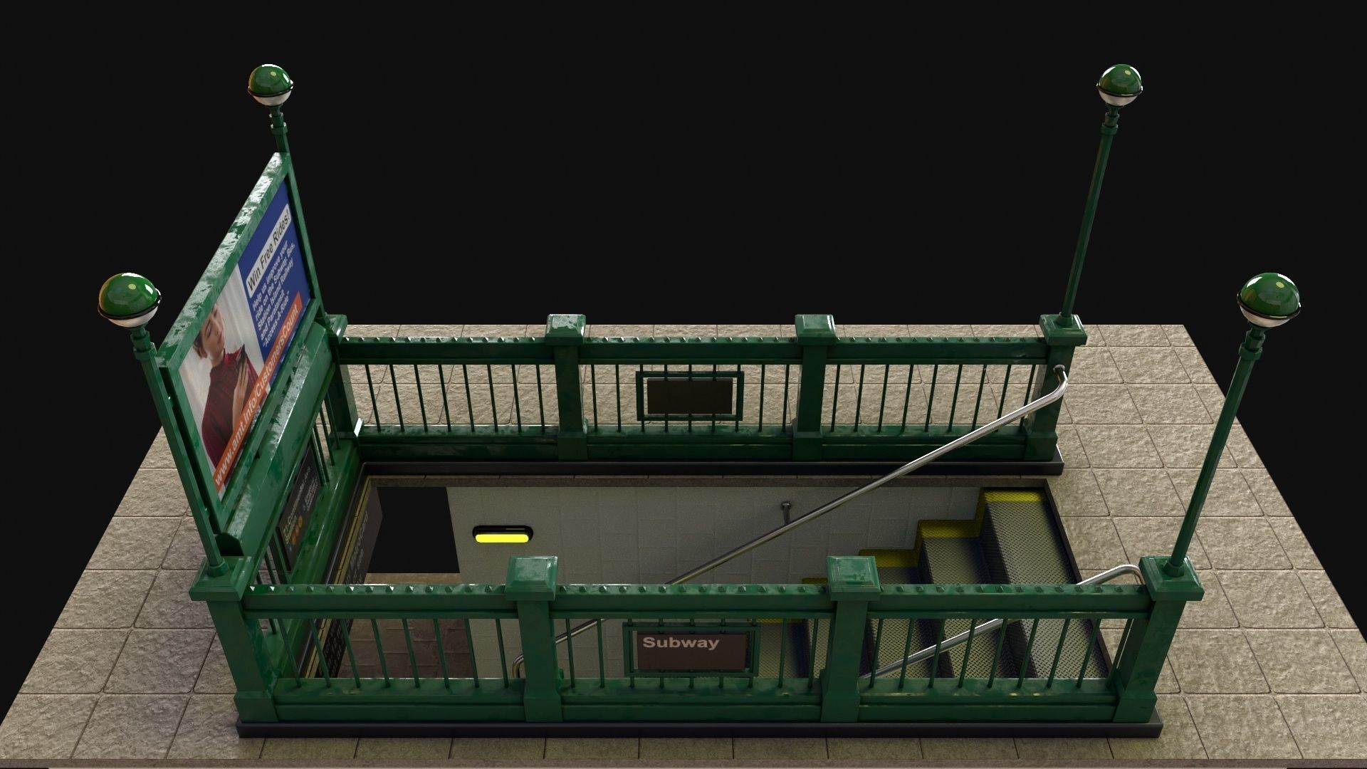 Subway Entrance - Street Props PBR Low-poly 3D model_4