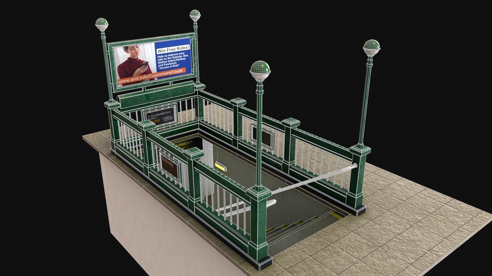 Subway Entrance - Street Props PBR Low-poly 3D model_3