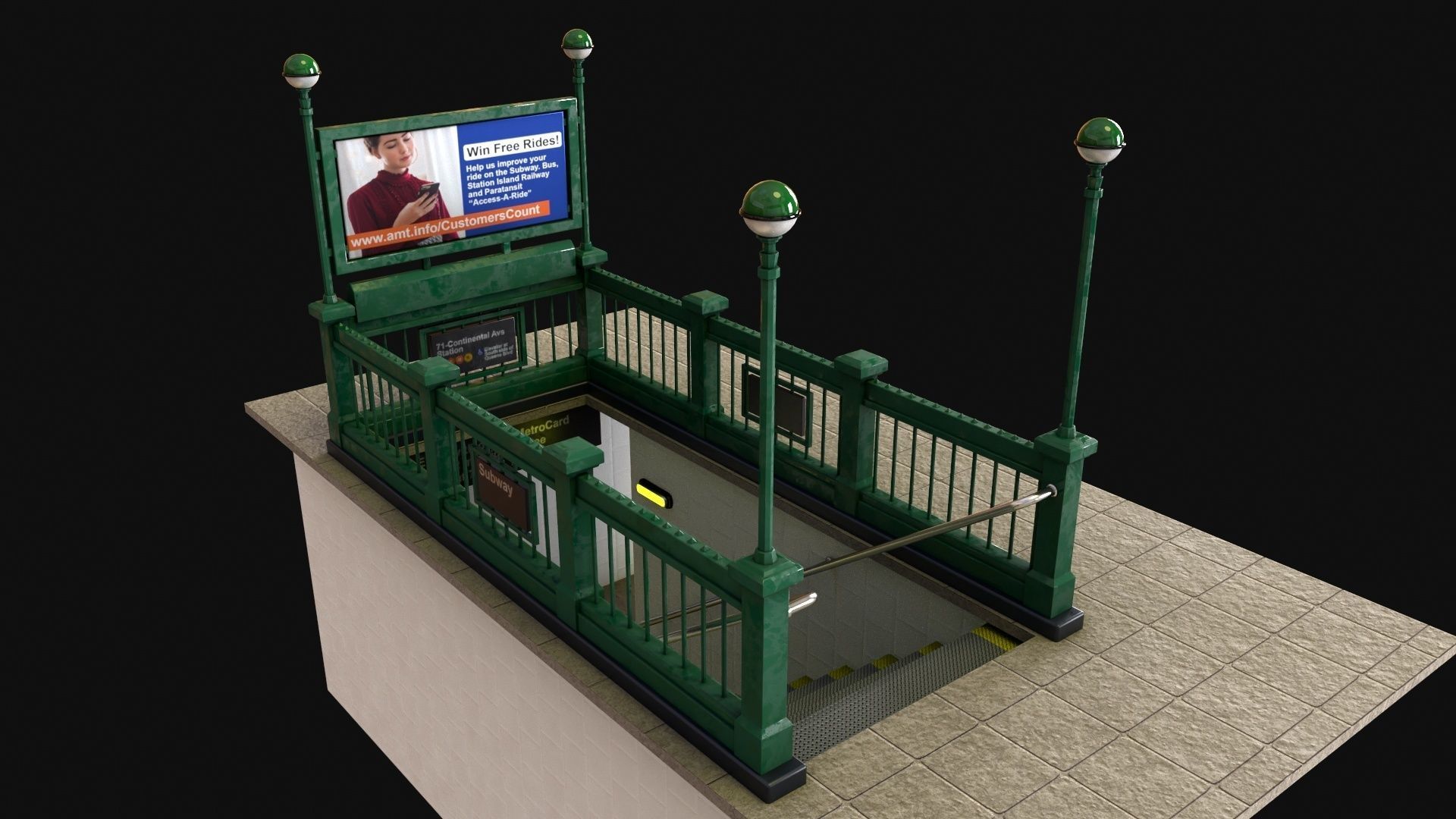 Subway Entrance - Street Props PBR Low-poly 3D model_2