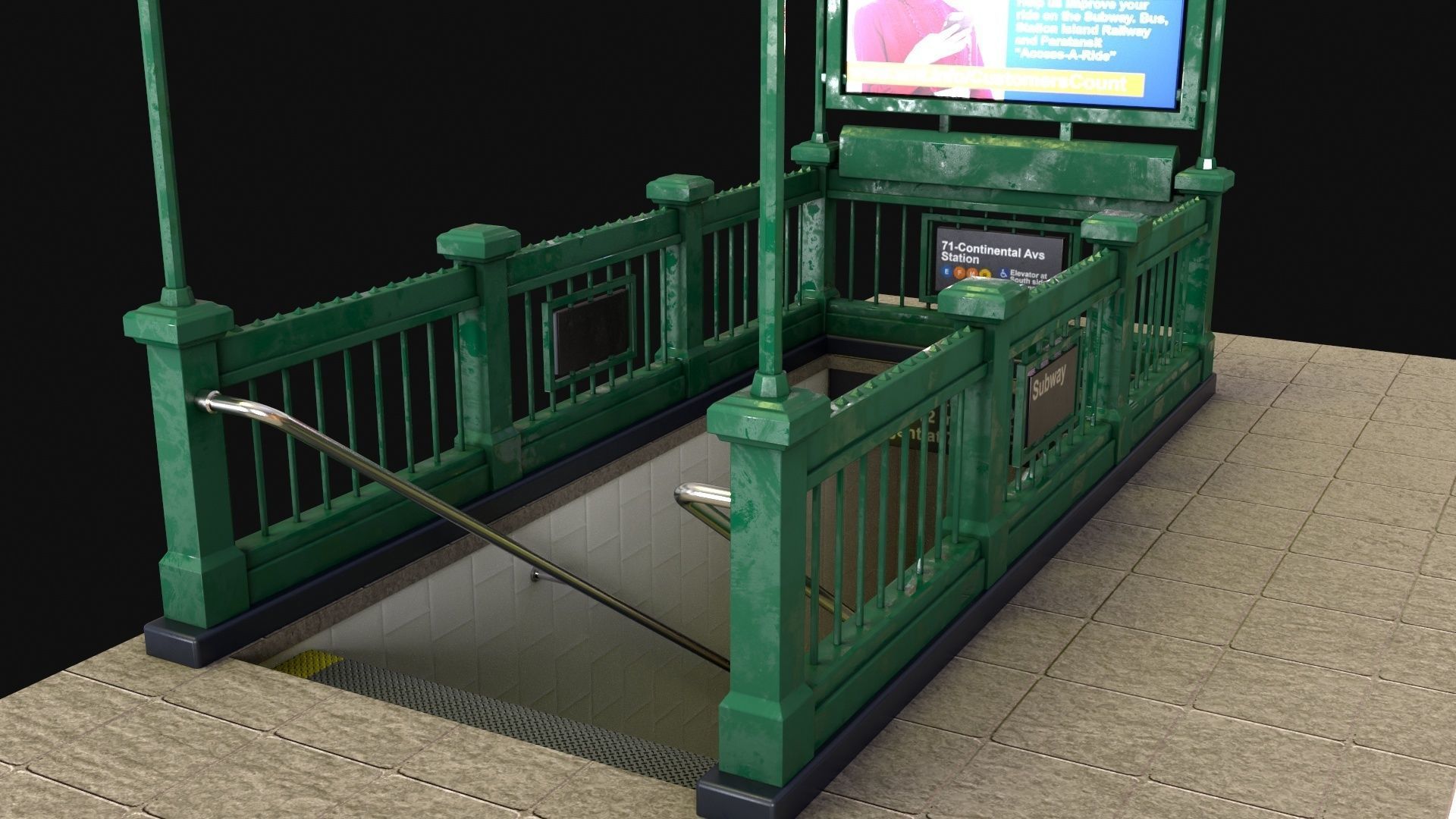 Subway Entrance - Street Props PBR Low-poly 3D model_15