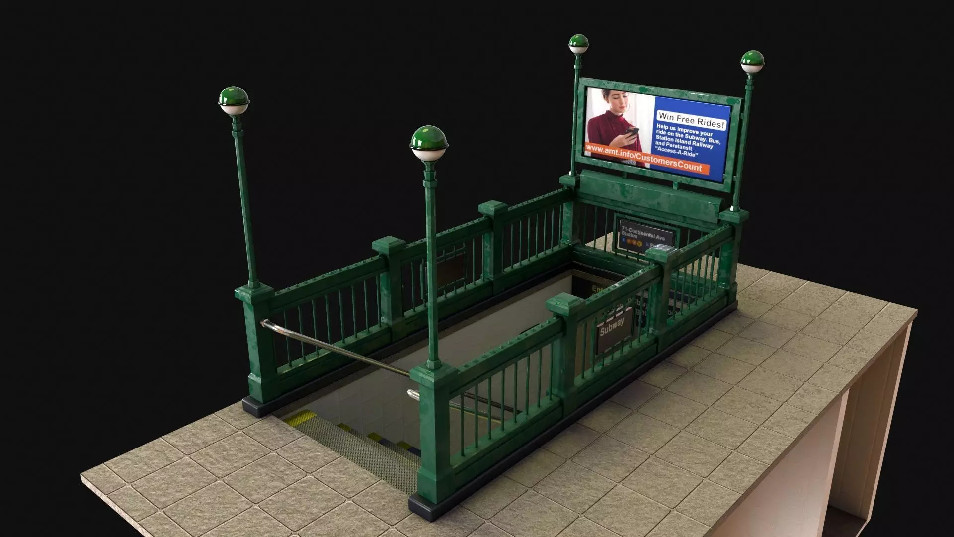 Subway Entrance - Street Props PBR Low-poly 3D model_0
