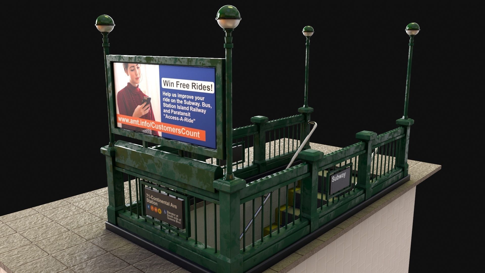 Subway Entrance - Street Props PBR Low-poly 3D model_6