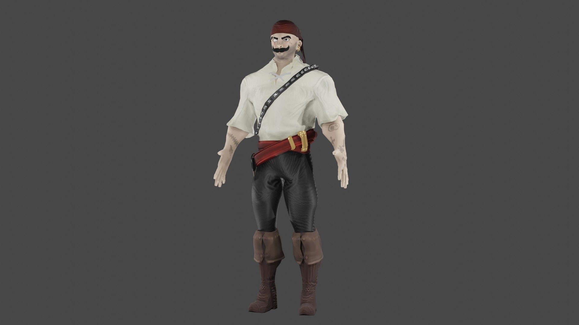Pirate Boatswain Low-poly 3D model_4