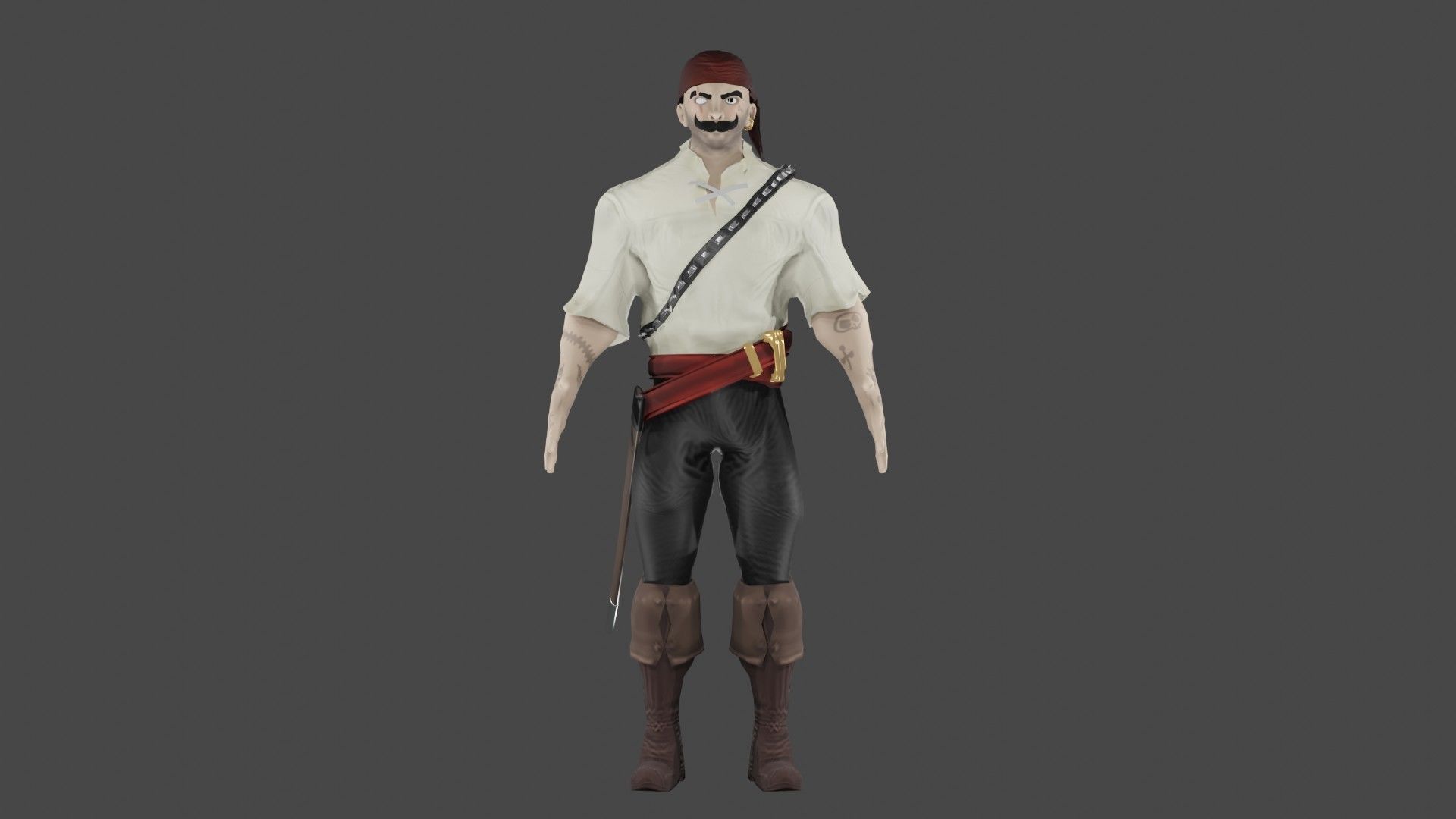 Pirate Boatswain Low-poly 3D model_2