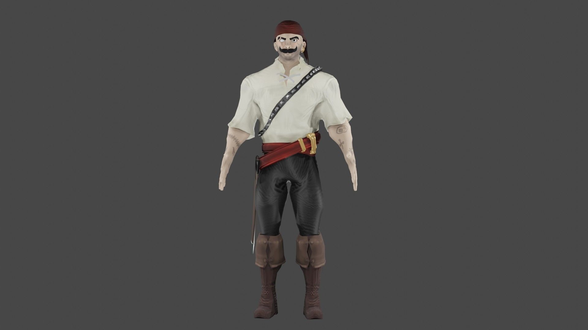 Pirate Boatswain Low-poly 3D model_3