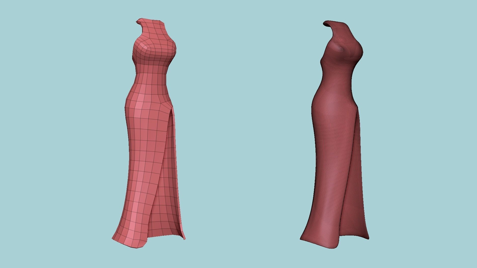 Red Female Dress - Woman Character Design Fashion Low-poly 3D model_9