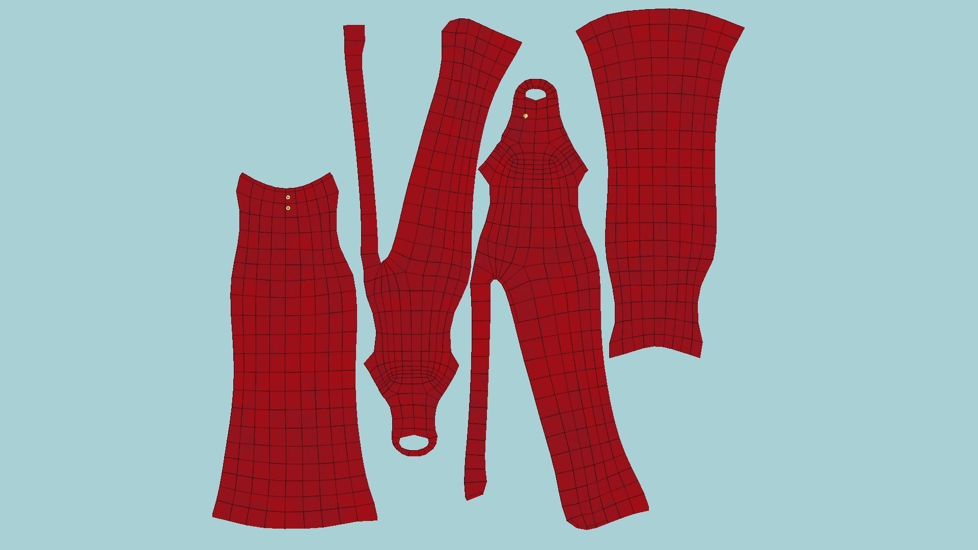 Red Female Dress - Woman Character Design Fashion Low-poly 3D model_5