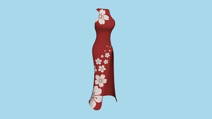Red Flower Female Dress - Woman Character Design Fashion Low-poly 3D model