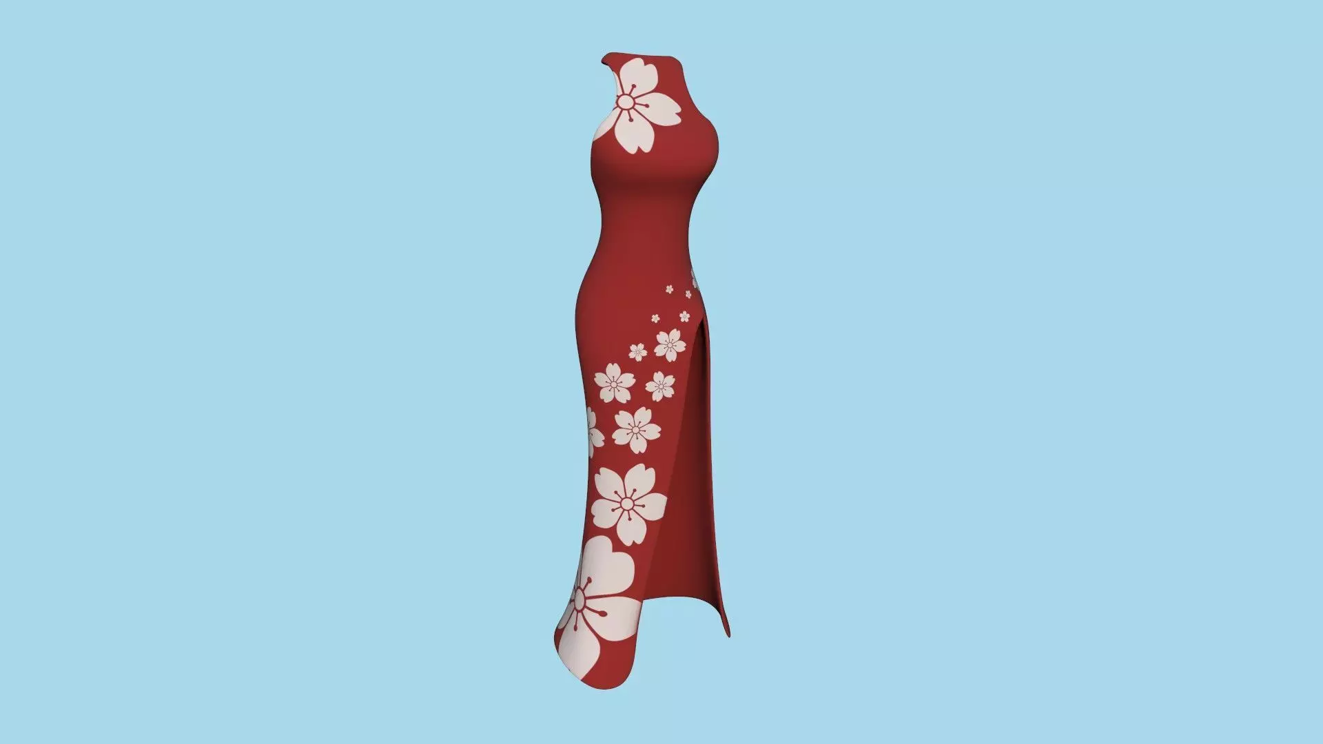 Red Flower Female Dress - Woman Character Design Fashion Low-poly 3D model_0