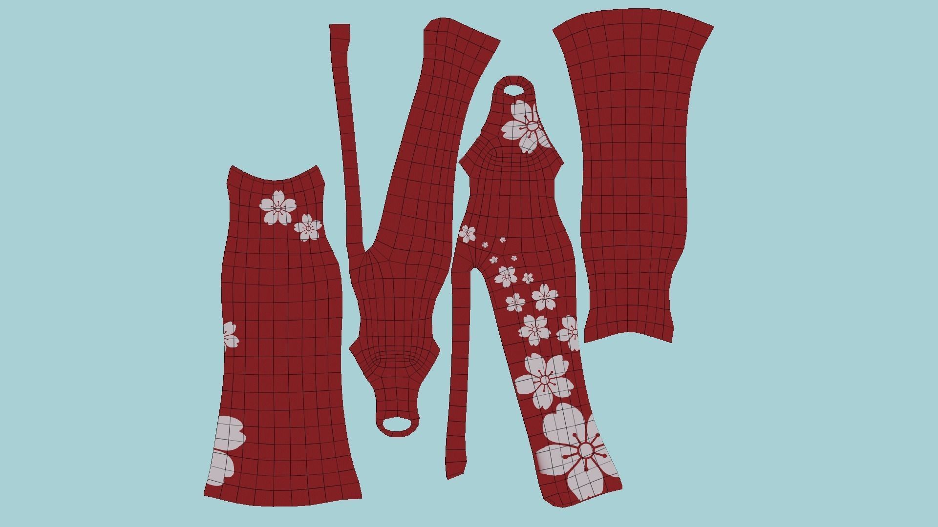 Red Flower Female Dress - Woman Character Design Fashion Low-poly 3D model_6