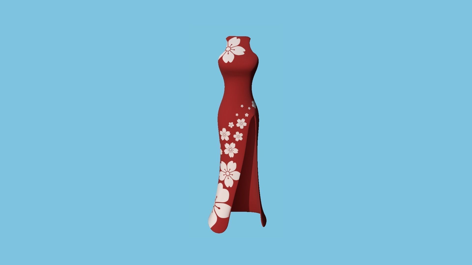 Red Flower Female Dress - Woman Character Design Fashion Low-poly 3D model_1