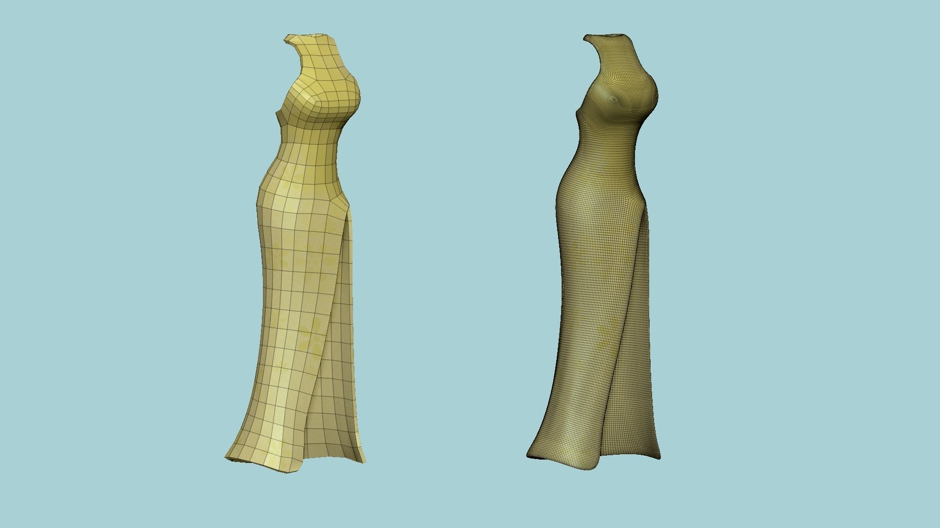 Yellow Flowers Female Dress - Woman Character Design Fashion Low-poly 3D model_6