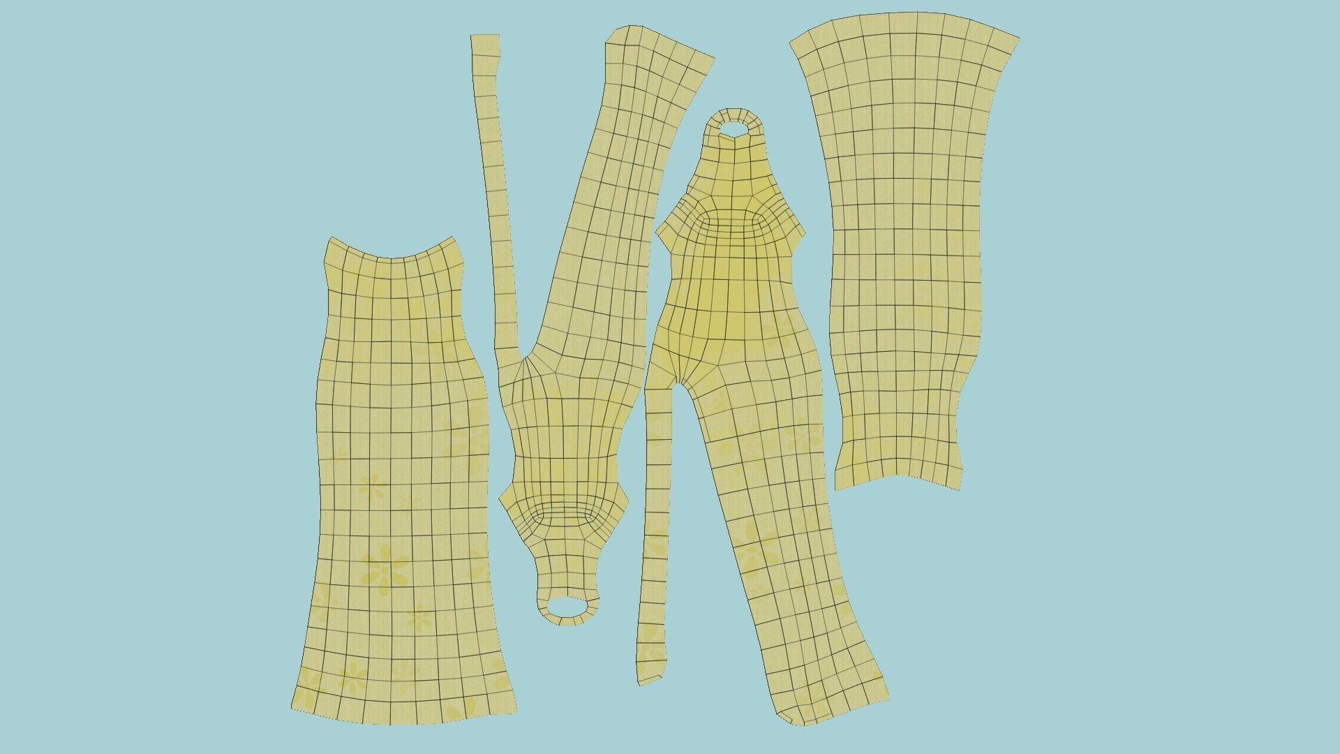 Yellow Flowers Female Dress - Woman Character Design Fashion Low-poly 3D model_5