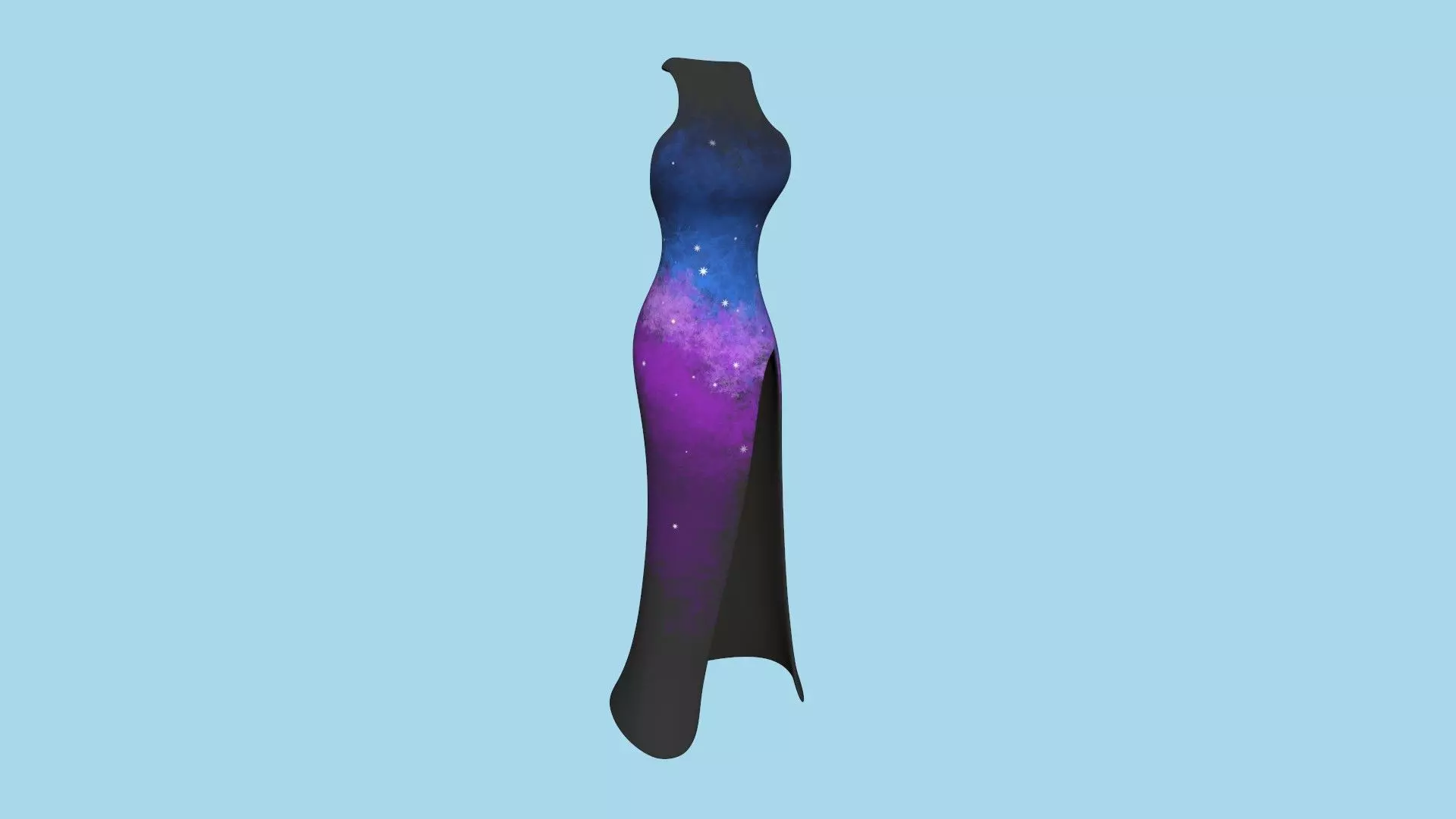 Galaxy Female Long Dress - Woman Character Design Fashion Low-poly 3D model_0