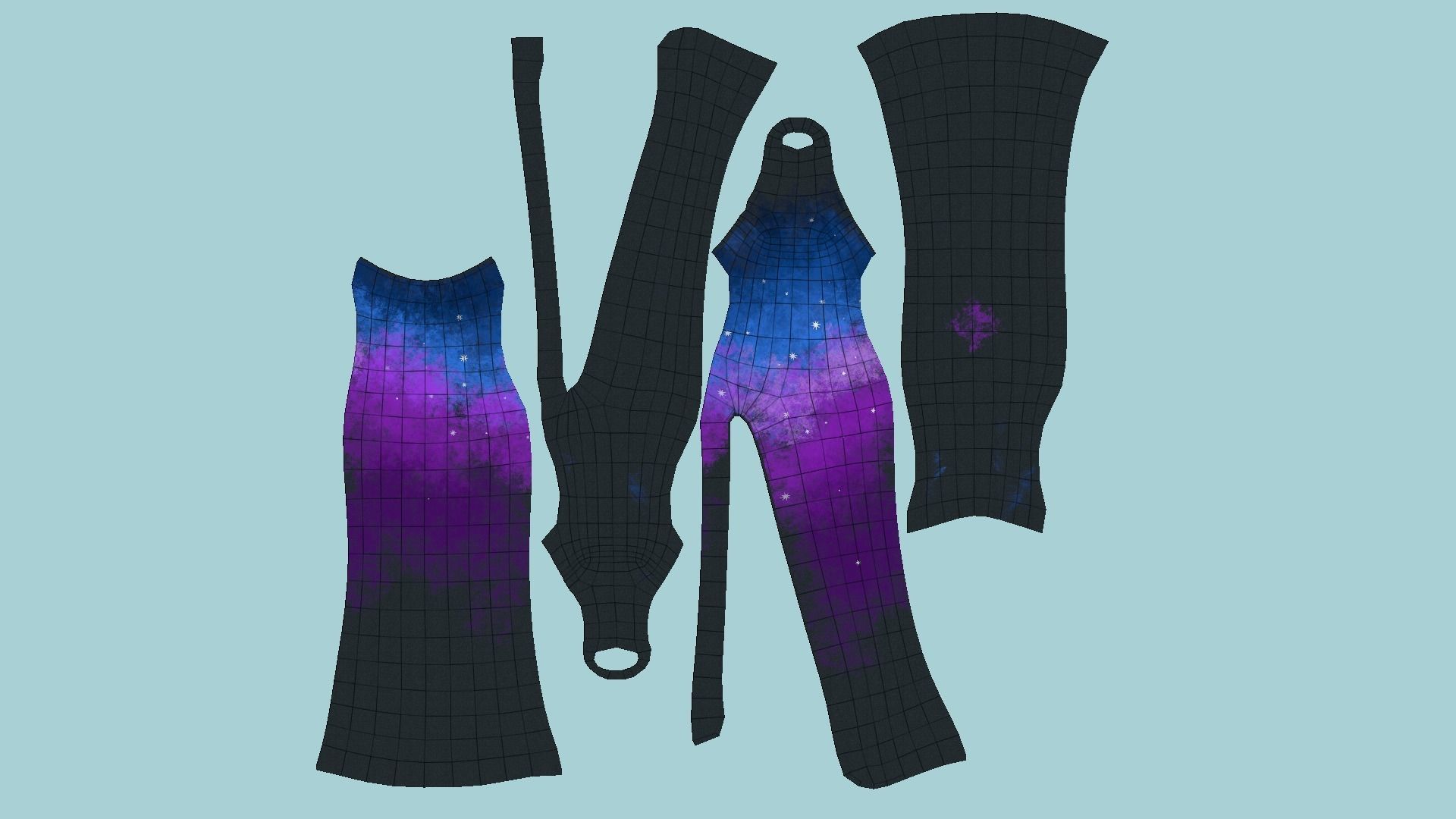 Galaxy Female Long Dress - Woman Character Design Fashion Low-poly 3D model_5
