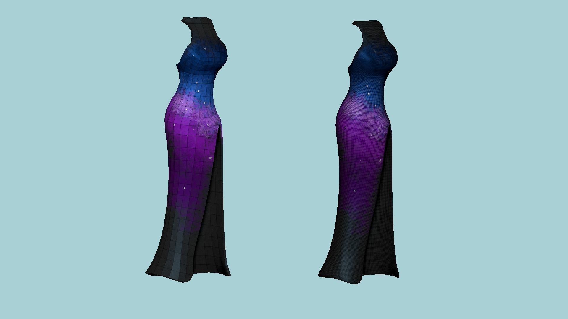 Galaxy Female Long Dress - Woman Character Design Fashion Low-poly 3D model_6