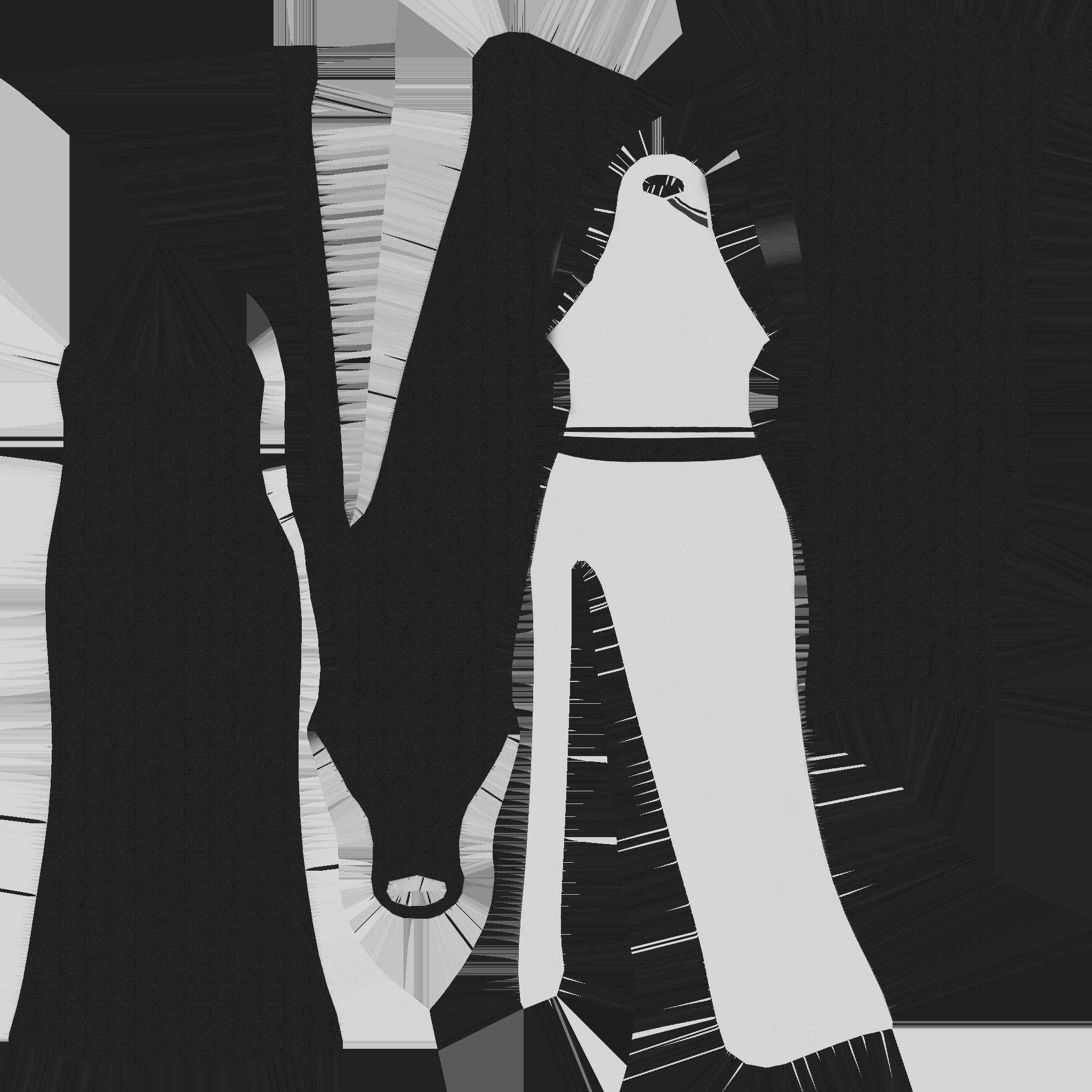 Black White Female Dress - Woman Character Design Fashion Low-poly 3D model_12