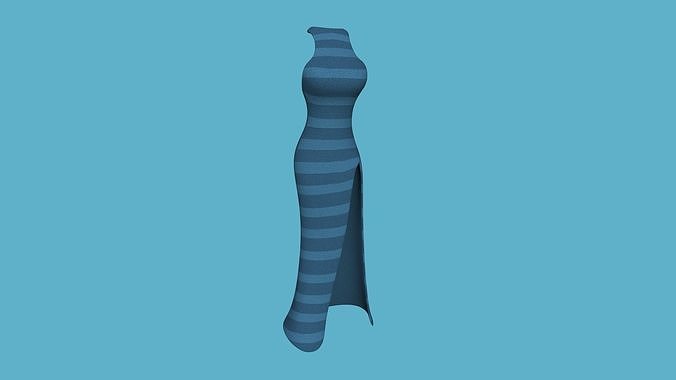 Blue Stripes Female Dress - Woman Character Design Fashion Low-poly 3D model