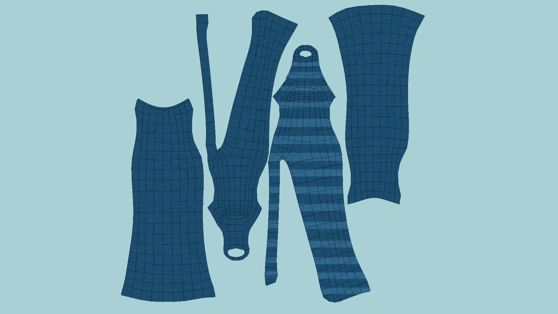 Blue Stripes Female Dress - Woman Character Design Fashion Low-poly 3D model_5