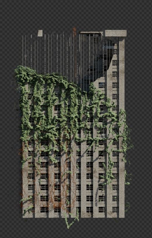 Abandoned Destroyed House overgrown with Evy Free 3D model_5