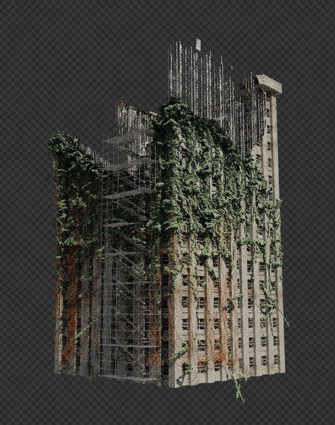 Abandoned Destroyed House overgrown with Evy Free 3D model_1