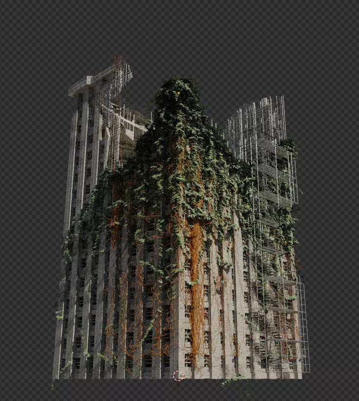 Abandoned Destroyed House overgrown with Evy Free 3D model_0